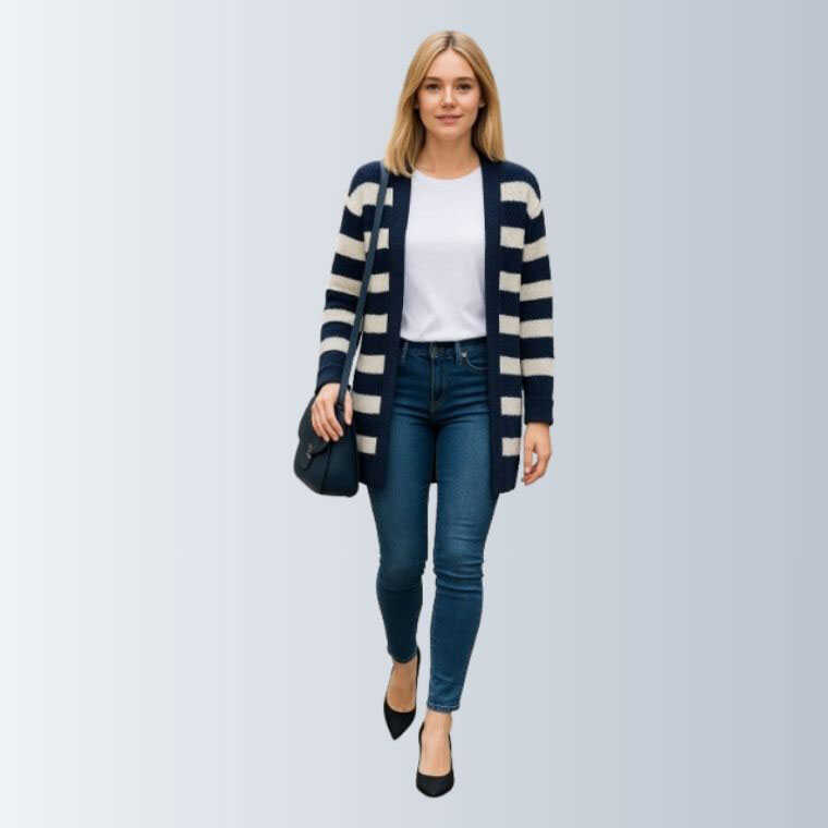 cardigan in dungi alb si negru dama