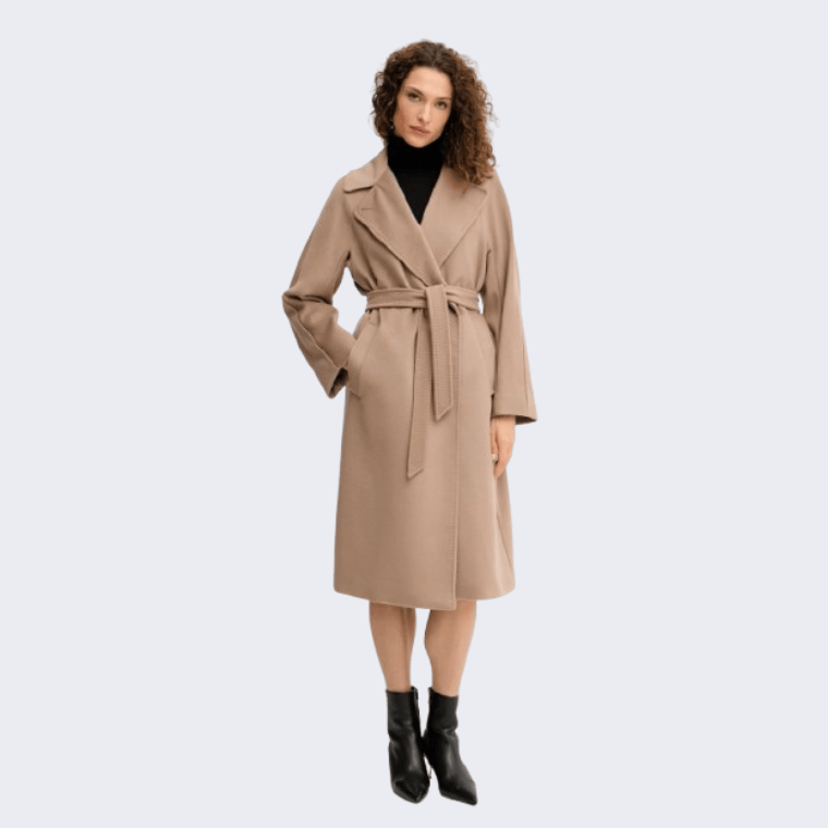 palton de lana cu cordon dama crem