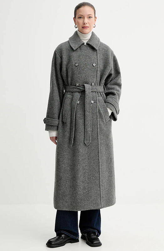 palton din lana cu cordon dama gri