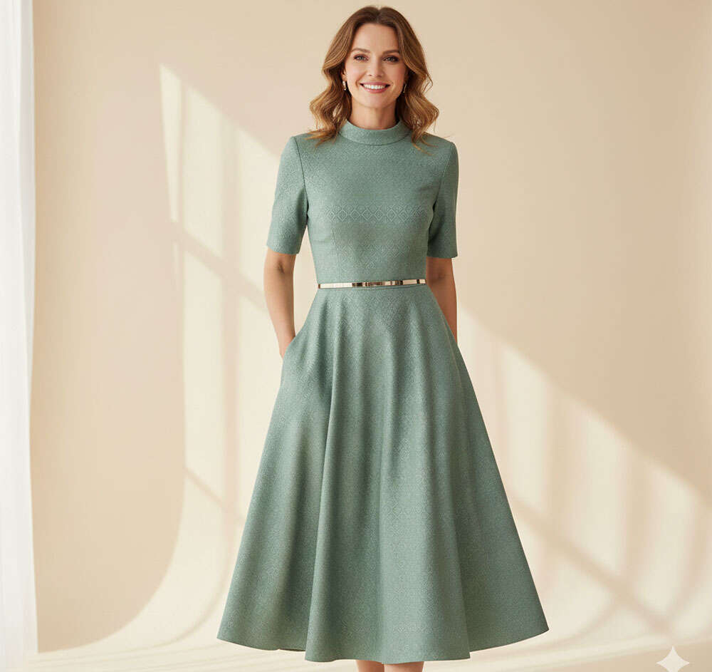 Femeie 35+ purtând rochie în A, croială ideală pentru silueta măr